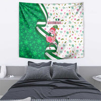 Nigeria Christmas Tapestry with Pink Flamingo Tropical Leaves and Festive Lights Design - Wonder Print Shop