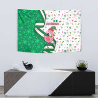 Nigeria Christmas Tapestry with Pink Flamingo Tropical Leaves and Festive Lights Design - Wonder Print Shop