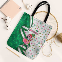 Nigeria Christmas Tote Bag with Pink Flamingo Tropical Leaves and Festive Lights Design - Wonder Print Shop