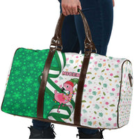 Nigeria Christmas Travel Bag with Pink Flamingo Tropical Leaves and Festive Lights Design - Wonder Print Shop