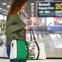 Nigeria Christmas Travel Bag with Pink Flamingo Tropical Leaves and Festive Lights Design - Wonder Print Shop
