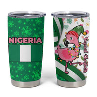 Nigeria Christmas Tumbler Cup with Pink Flamingo Tropical Leaves and Festive Lights Design - Wonder Print Shop