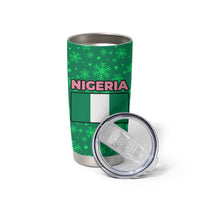 Nigeria Christmas Tumbler Cup with Pink Flamingo Tropical Leaves and Festive Lights Design - Wonder Print Shop