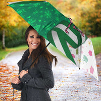 Nigeria Christmas Umbrella with Pink Flamingo Tropical Leaves and Festive Lights Design - Wonder Print Shop