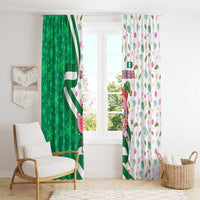 Nigeria Christmas Window Curtain with Pink Flamingo Tropical Leaves and Festive Lights Design - Wonder Print Shop