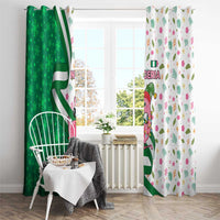 Nigeria Christmas Window Curtain with Pink Flamingo Tropical Leaves and Festive Lights Design - Wonder Print Shop