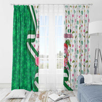 Nigeria Christmas Window Curtain with Pink Flamingo Tropical Leaves and Festive Lights Design - Wonder Print Shop