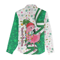 Nigeria Christmas Women Casual Shirt with Pink Flamingo Tropical Leaves and Festive Lights Design - Wonder Print Shop