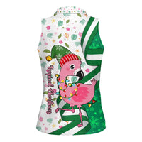 Nigeria Christmas Women Sleeveless Polo Shirt with Pink Flamingo Tropical Leaves and Festive Lights Design - Wonder Print Shop