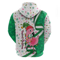 Nigeria Christmas Zip Hoodie with Pink Flamingo Tropical Leaves and Festive Lights Design - Wonder Print Shop