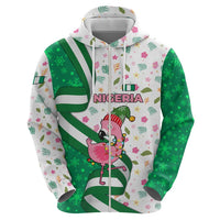 Nigeria Christmas Zip Hoodie with Pink Flamingo Tropical Leaves and Festive Lights Design - Wonder Print Shop