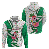 Nigeria Christmas Zip Hoodie with Pink Flamingo Tropical Leaves and Festive Lights Design - Wonder Print Shop