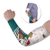Lithuania Christmas Arm Sleeves with Stork Basket Snowflakes and Traditional Pattern Design - Wonder Print Shop