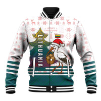 Lithuania Christmas Baseball Jacket with Stork Basket Snowflakes and Traditional Pattern Design - Wonder Print Shop