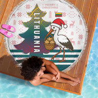 Lithuania Christmas Beach Blanket with Stork Basket Snowflakes and Traditional Pattern Design - Wonder Print Shop