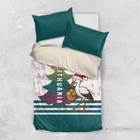 Lithuania Christmas Bedding Set with Stork Basket Snowflakes and Traditional Pattern Design - Wonder Print Shop