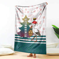Lithuania Christmas Blanket with Stork Basket Snowflakes and Traditional Pattern Design - Wonder Print Shop