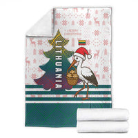 Lithuania Christmas Blanket with Stork Basket Snowflakes and Traditional Pattern Design - Wonder Print Shop