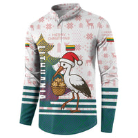 Lithuania Christmas Button Sweatshirt with Stork Basket Snowflakes and Traditional Pattern Design - Wonder Print Shop