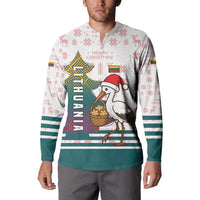 Lithuania Christmas Button Sweatshirt with Stork Basket Snowflakes and Traditional Pattern Design - Wonder Print Shop