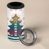 Lithuania Christmas 4 in 1 Can Cooler Tumbler with Stork Basket Snowflakes and Traditional Pattern Design - Wonder Print Shop