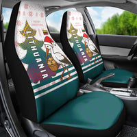 Lithuania Christmas Car Seat Cover with Stork Basket Snowflakes and Traditional Pattern Design - Wonder Print Shop
