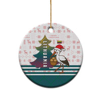 Lithuania Christmas Ceramic Ornament with Stork Basket Snowflakes and Traditional Pattern Design - Wonder Print Shop