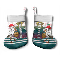 Lithuania Christmas Stocking with Stork Basket Snowflakes and Traditional Pattern Design - Wonder Print Shop