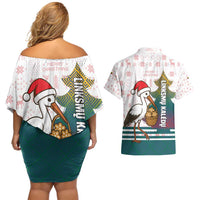 Lithuania Christmas Couples Matching Off Shoulder Short Dress and Hawaiian Shirt with Stork Basket Snowflakes and Traditional Pattern Design - Wonder Print Shop