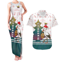 Lithuania Christmas Couples Matching Tank Maxi Dress and Hawaiian Shirt with Stork Basket Snowflakes and Traditional Pattern Design - Wonder Print Shop