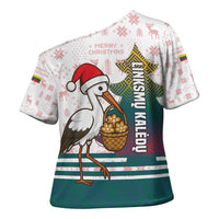 Lithuania Christmas Cross Shoulder Shirt with Stork Basket Snowflakes and Traditional Pattern Design - Wonder Print Shop