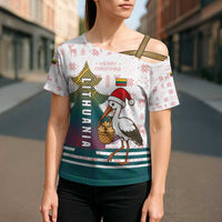 Lithuania Christmas Cross Shoulder Shirt with Stork Basket Snowflakes and Traditional Pattern Design - Wonder Print Shop