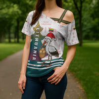 Lithuania Christmas Cross Shoulder Shirt with Stork Basket Snowflakes and Traditional Pattern Design - Wonder Print Shop