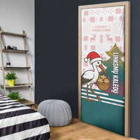 Lithuania Christmas Door Cover with Stork Basket Snowflakes and Traditional Pattern Design - Wonder Print Shop