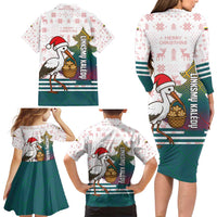 Lithuania Christmas Family Matching Long Sleeve Bodycon Dress and Hawaiian Shirt with Stork Basket Snowflakes and Traditional Pattern Design - Wonder Print Shop
