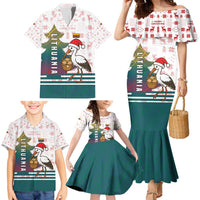 Lithuania Christmas Family Matching Mermaid Dress and Hawaiian Shirt with Stork Basket Snowflakes and Traditional Pattern Design - Wonder Print Shop