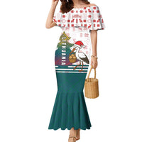 Lithuania Christmas Family Matching Mermaid Dress and Hawaiian Shirt with Stork Basket Snowflakes and Traditional Pattern Design - Wonder Print Shop