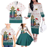 Lithuania Christmas Family Matching Off The Shoulder Long Sleeve Dress and Hawaiian Shirt with Stork Basket Snowflakes and Traditional Pattern Design - Wonder Print Shop