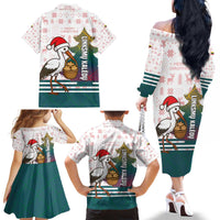 Lithuania Christmas Family Matching Off The Shoulder Long Sleeve Dress and Hawaiian Shirt with Stork Basket Snowflakes and Traditional Pattern Design - Wonder Print Shop