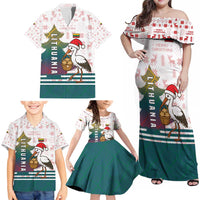 Lithuania Christmas Family Matching Off Shoulder Maxi Dress and Hawaiian Shirt with Stork Basket Snowflakes and Traditional Pattern Design - Wonder Print Shop