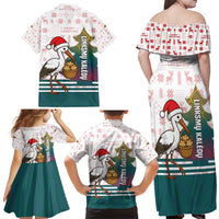 Lithuania Christmas Family Matching Off Shoulder Maxi Dress and Hawaiian Shirt with Stork Basket Snowflakes and Traditional Pattern Design - Wonder Print Shop