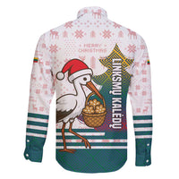 Lithuania Christmas Family Matching Off Shoulder Short Dress and Hawaiian Shirt with Stork Basket Snowflakes and Traditional Pattern Design - Wonder Print Shop