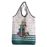 Lithuania Christmas Grocery Bag with Stork Basket Snowflakes and Traditional Pattern Design - Wonder Print Shop
