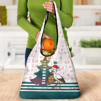 Lithuania Christmas Grocery Bag with Stork Basket Snowflakes and Traditional Pattern Design - Wonder Print Shop
