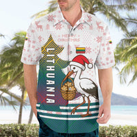 Lithuania Christmas Hawaiian Shirt with Stork Basket Snowflakes and Traditional Pattern Design - Wonder Print Shop