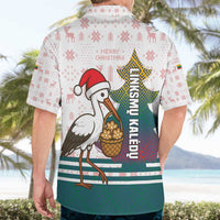 Lithuania Christmas Hawaiian Shirt with Stork Basket Snowflakes and Traditional Pattern Design - Wonder Print Shop