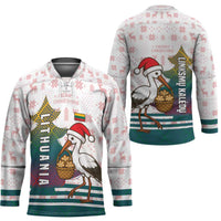 Lithuania Christmas Hockey Jersey with Stork Basket Snowflakes and Traditional Pattern Design - Wonder Print Shop