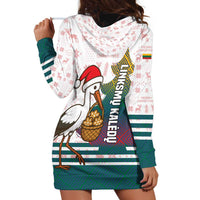 Lithuania Christmas Hoodie Dress with Stork Basket Snowflakes and Traditional Pattern Design - Wonder Print Shop