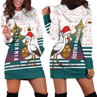 Lithuania Christmas Hoodie Dress with Stork Basket Snowflakes and Traditional Pattern Design - Wonder Print Shop