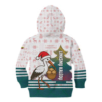 Lithuania Christmas Kid Hoodie with Stork Basket Snowflakes and Traditional Pattern Design - Wonder Print Shop